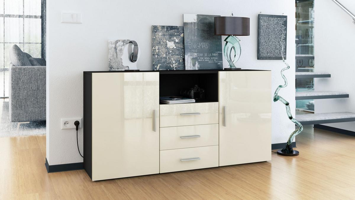 SIDEBOARD Skadu Front in Creme Hochglanz - Creme, Holzwerkstoff (138.5/71.5/35cm) - Vladon