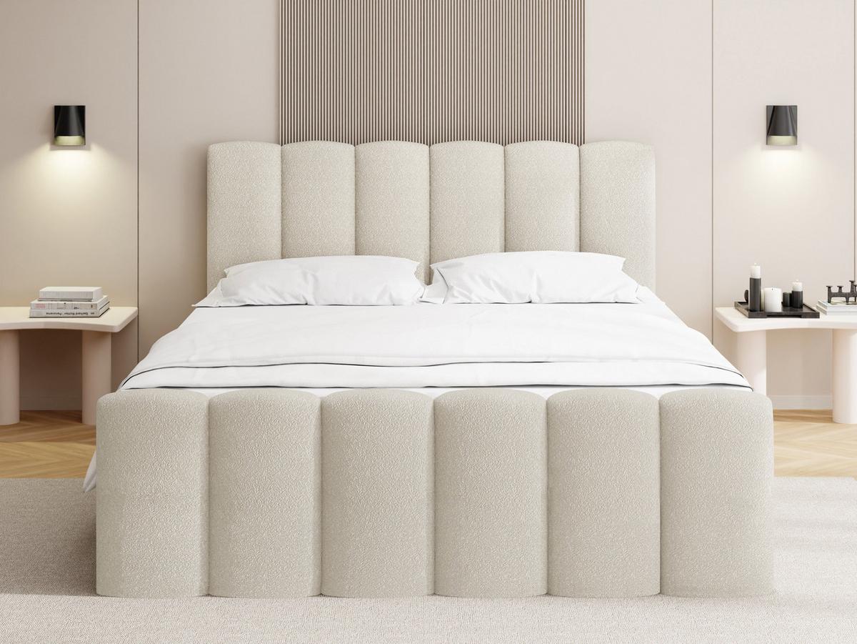BOXBETT Serenity mit Bettkasten, Boucle Creme 120x200 cm – inkl. H4 Taschenfederkern Matratze & Foam Topper - Creme/Schwarz, Holz/Holzwerkstoff (120/200cm) - WFL GROUP
