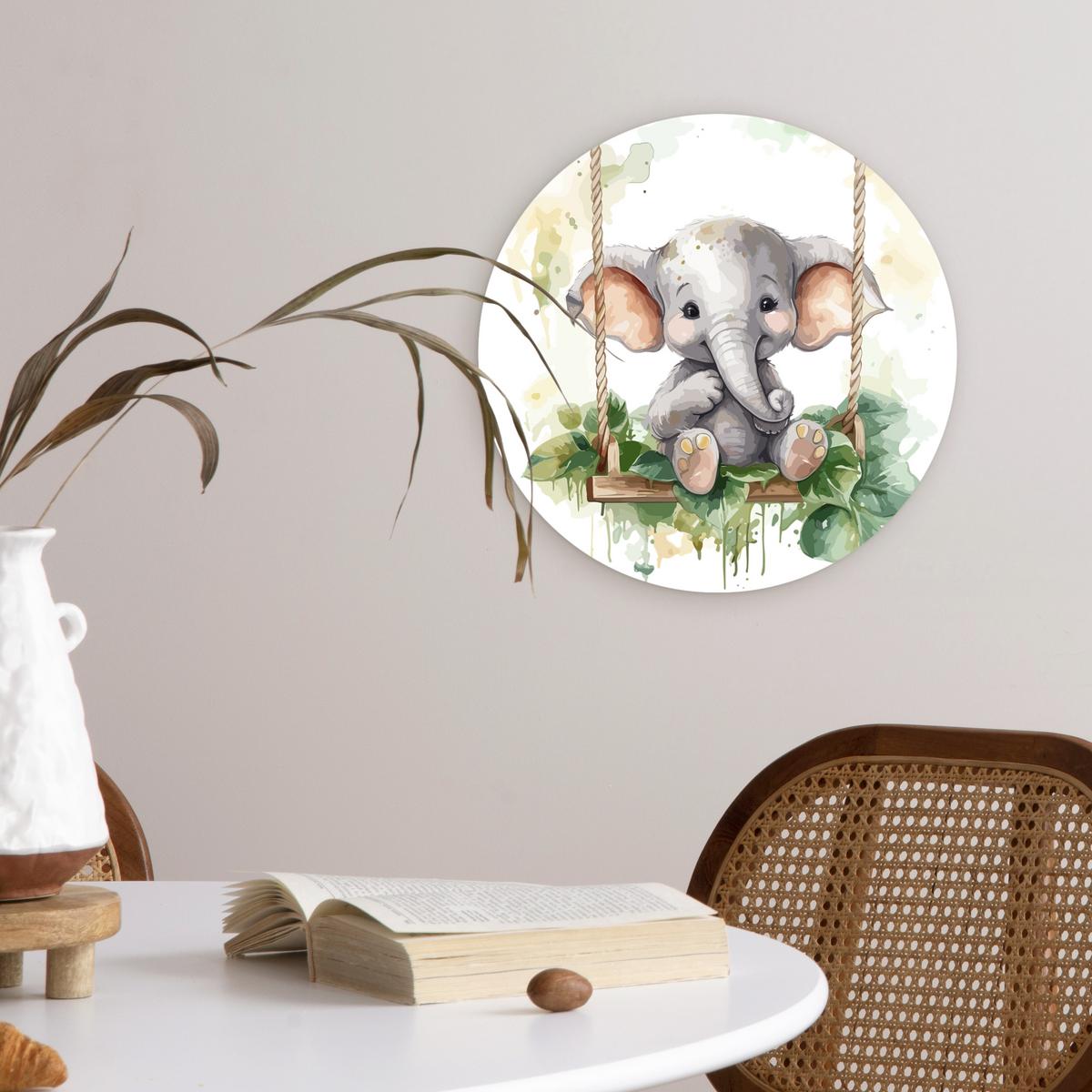 WANDBILD Elefant - Tier - Kinder - Dschungel Deko Wohnzimmer 30x30 cm - Hellgrau, Kunststoff (30/30cm) - MuchoWow