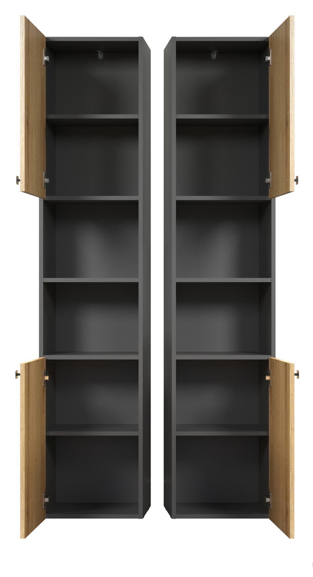 HOCHSCHRANK Evoke Eiche, grau 40 x 186 cm, Badschrank in modernem Design - Eichefarben/Anthrazit, Holzwerkstoff/Metall (40/186/31cm) - Top.Furn