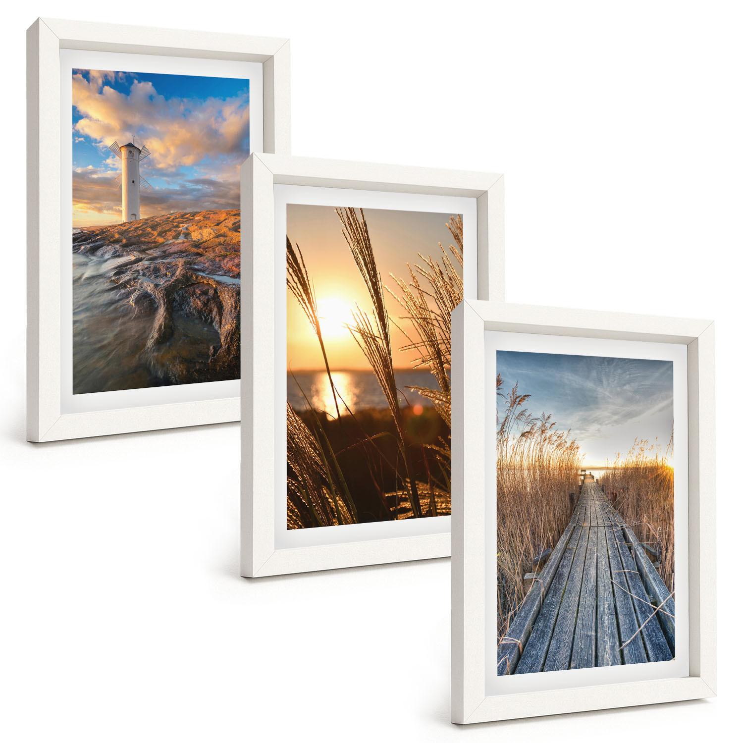 BILDER SET 3er Set - 20x30 cm Weißer Rahmen - Leuchtturm-Grassteg - Weiß, Kunststoff (20/30cm) - TULUP