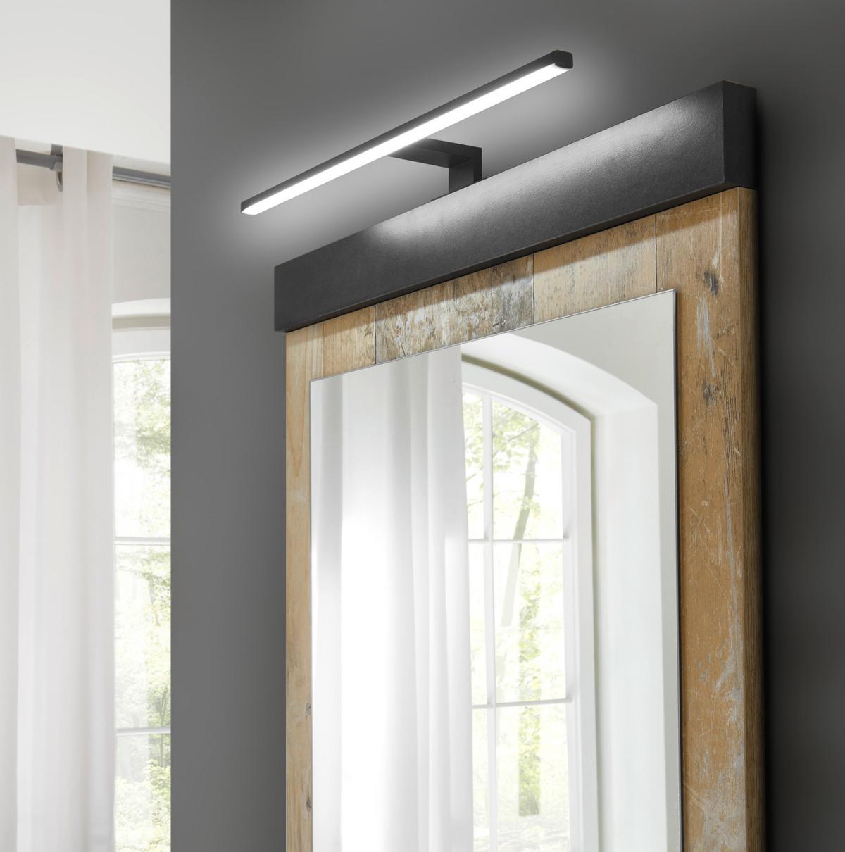 BADMÖBEL-SET 4-teilig, Used Wood hell, anthrazit, Badkombination mit Waschbecken LED Spiegellampe - Eichefarben/Anthrazit, Holzwerkstoff/Metall (95/210/43cm) - Furn.Design