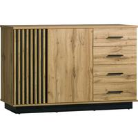 KOMMODE Lamelo mit 2 Türen und 4 Schubladen, Lamellenfront, 140 cm, Eiche Wotan - Eiche Wotan, Holzwerkstoff (141/88/40cm) - Beautysofa