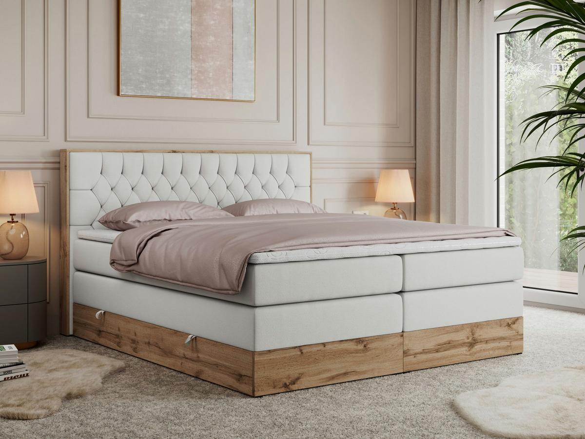 BOXSPRINGBETT AMORE KING 160/200 Weiß Kunstleder - H4 - Weiß, Holz/Textil (160/200cm) - MKS