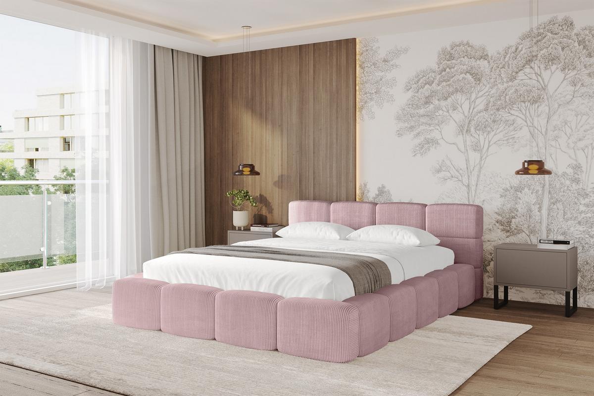 POLSTERBETT mit Bettkasten und Lattenrost, Bett mit Kopfteil, Boxbett ohne Matratze, Doppelbett mit Stauraum - NATA-v1 200x200 Rosa - Rosa, Holzwerkstoff/Textil (200/200cm) - ALTDECOR