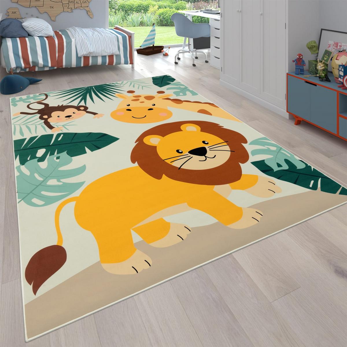 KINDERTEPPICH Waschbar, mit Dschungeltiere‑Muster, Beige, 80 x 150 cm - Beige, Textil (150/80cm) - KADIMA DESIGN