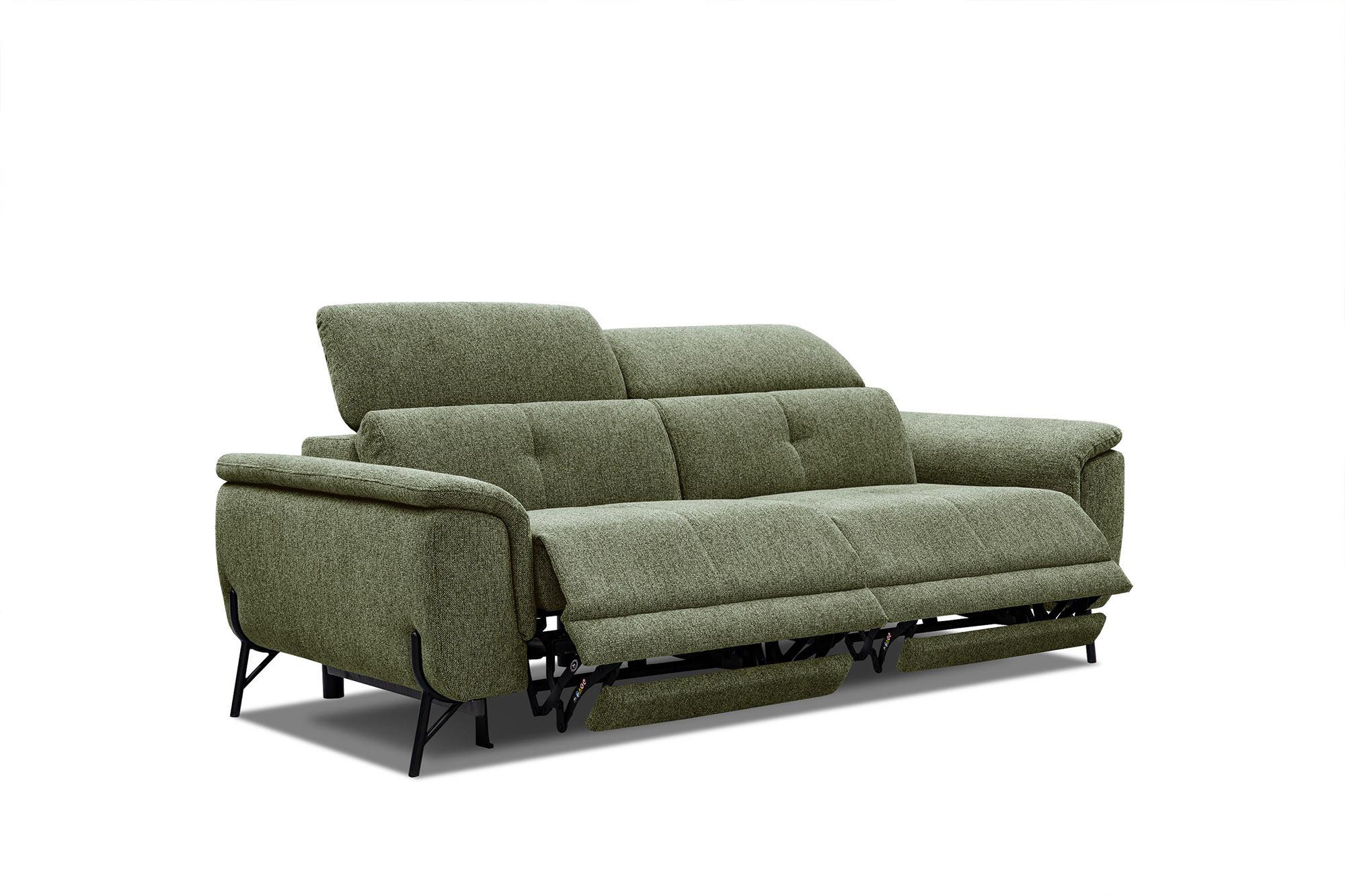 SOFA AVENA 3-Sitzer mit 2 Relaxfunktionen, olivgrün - Olivgrün, Holzwerkstoff/Textil (204/80/108cm) - Wozimo