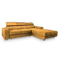 ECKSOFA NOTO R-S Gelb Velours-Stoff mit Schlaffunktion - Gelb/Silberfarben, Holz/Textil (267/190cm) - MASSENO