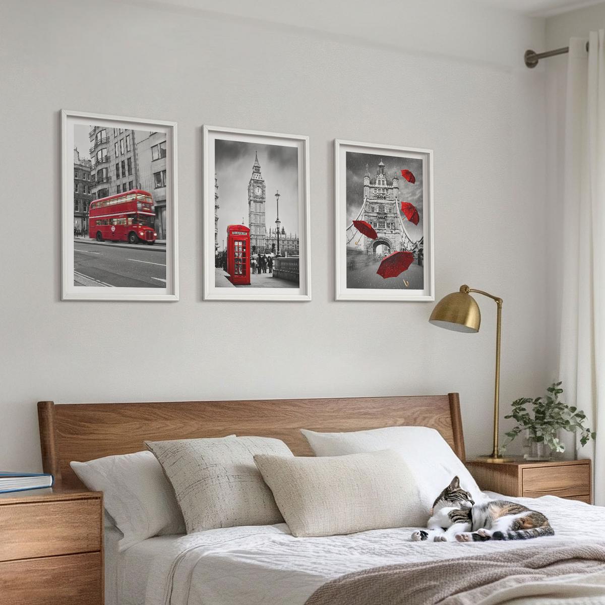 BILDER SET 3er Set - 40x60 cm Weißer Rahmen - Red Accents London - Weiß, Kunststoff (40/60cm) - TULUP