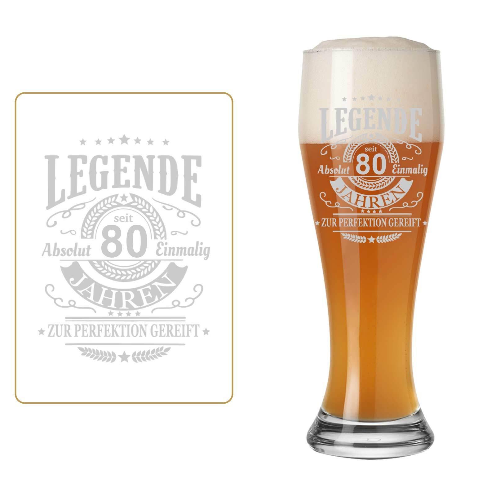 WEIZENBIERGLAS MIT GRAVUR Legende seit 80 Jahren transparent 0,5 l - Transparent, Glas (0.5L) - LUXENTU