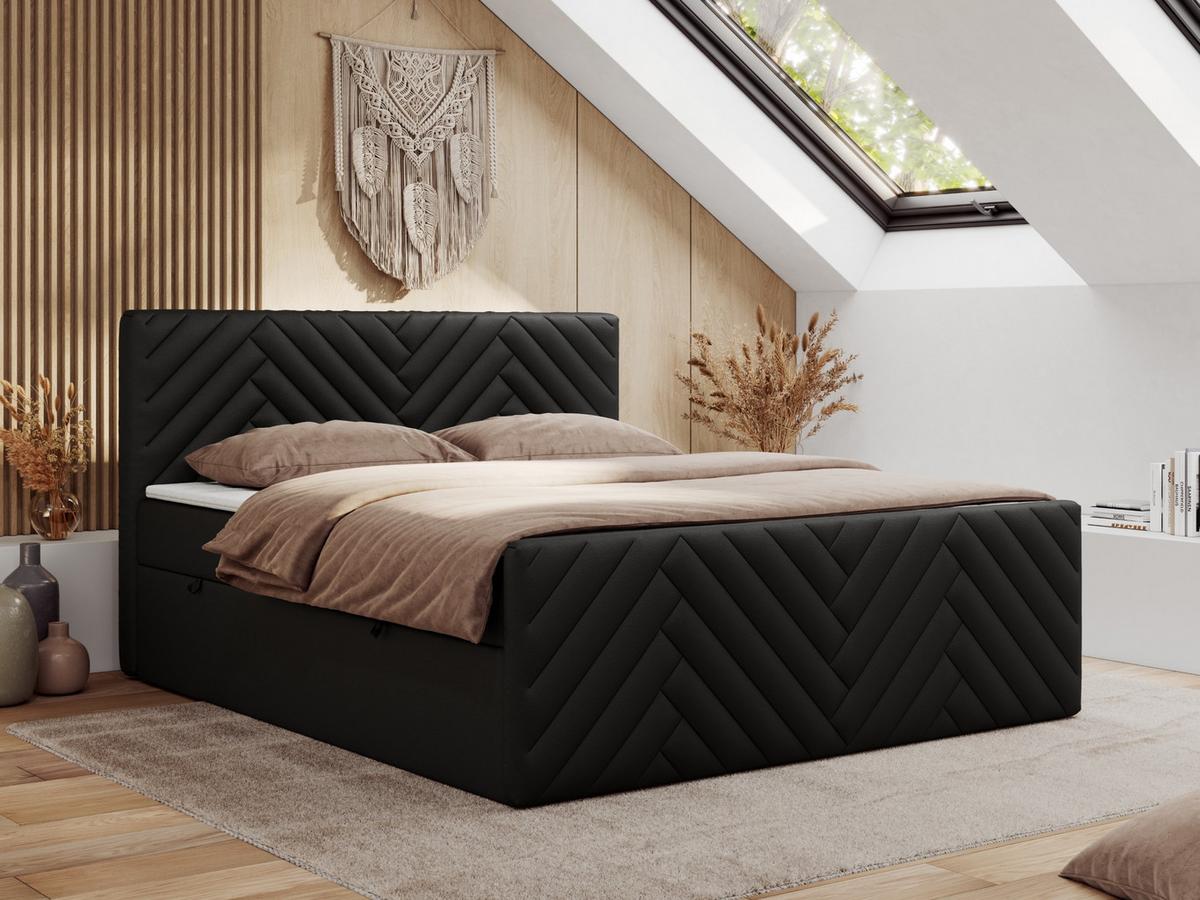 BOXBETT PARIS DUO 160/200 - Schwarz Kunstleder - H3 - Schwarz, Holz/Textil (160/200cm) - MKS