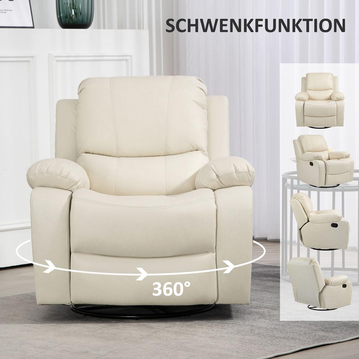RELAXSESSEL Fernsehsessel mit Liegefunktion, Fußstütze für Wohnzimmer Creme - Creme/Schwarz, Textil/Metall (100/98/93cm) - HOMCOM