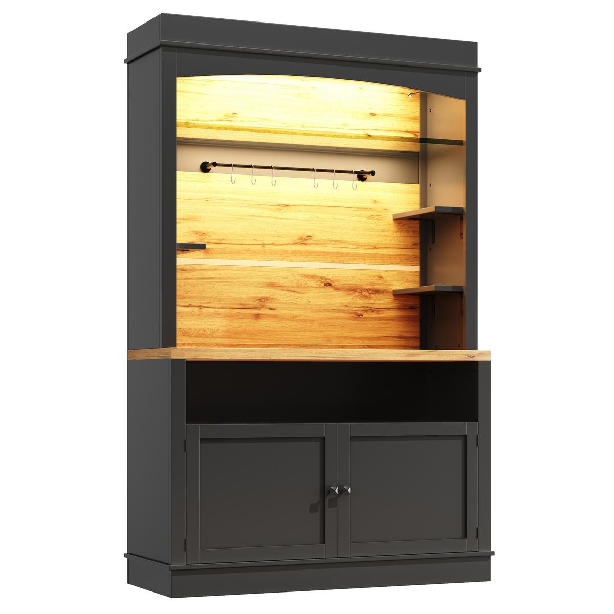 BUFFETSCHRANK Schwarz 107x43x184 cm mit LED-Beleuchtung - Schwarz, Holzwerkstoff (107/184/43cm) - Urban Meuble