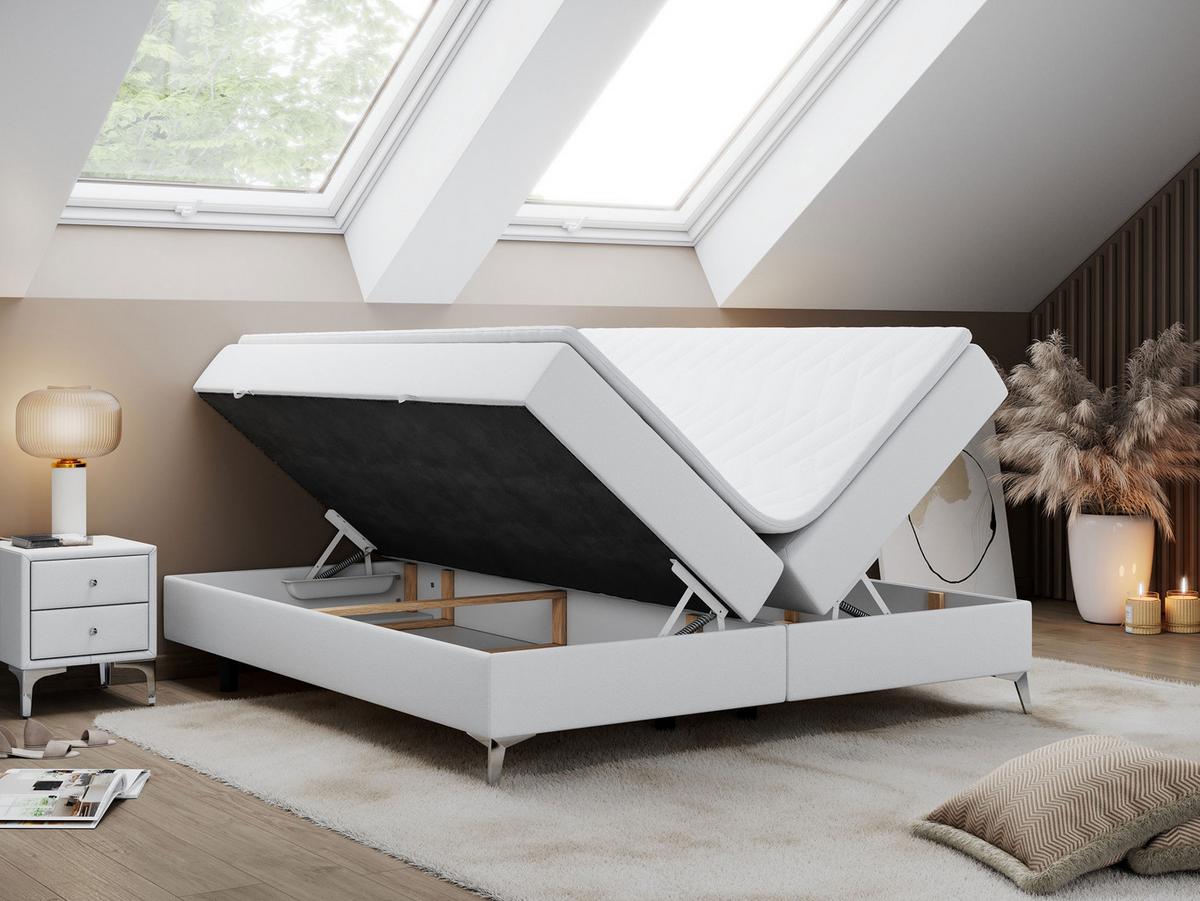 BOXBETT LESS 200/200 Weiß Kunstleder - H4 - Weiß, Holz/Textil (200/200cm) - MKS