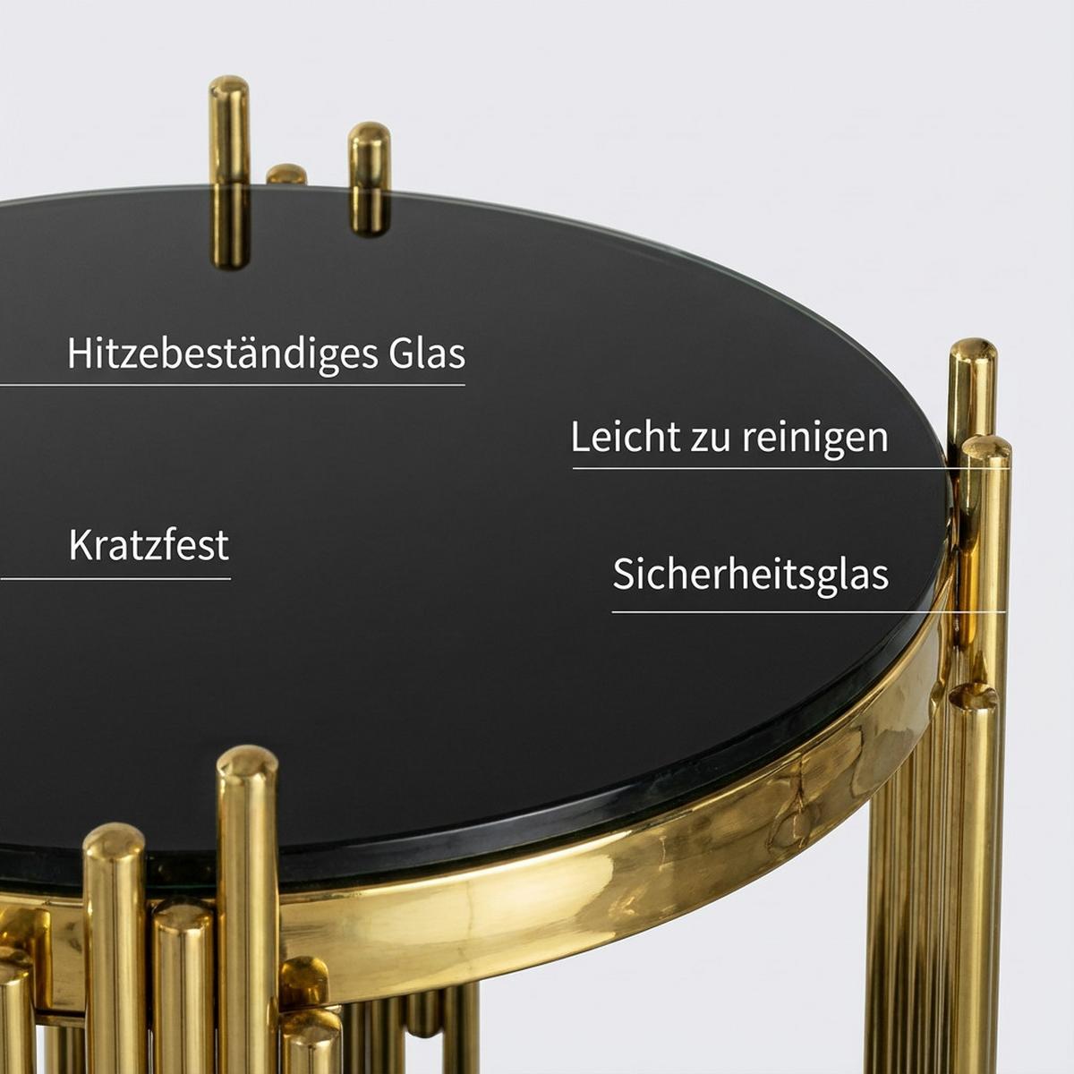 BEISTELLTISCH glas schwarz & gold, 2 ebenen - Schwarz, Metall (45/45/55cm) - Urban Meuble