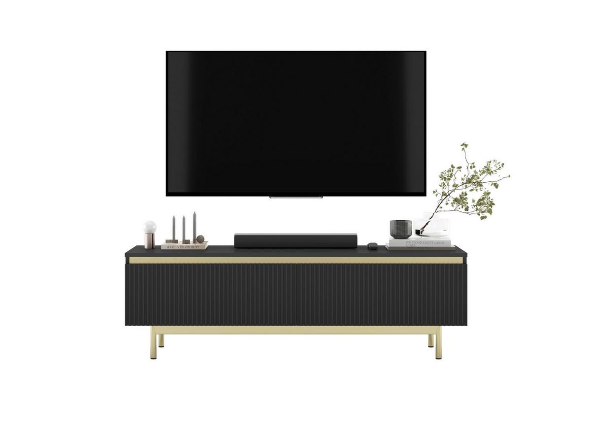TV-SCHRANK Selene Schwarz Matt 140 cm mit Metallrahmen Glamour - Goldfarben/Schwarz, Holzwerkstoff (140/44/35cm) - Meble Lindner