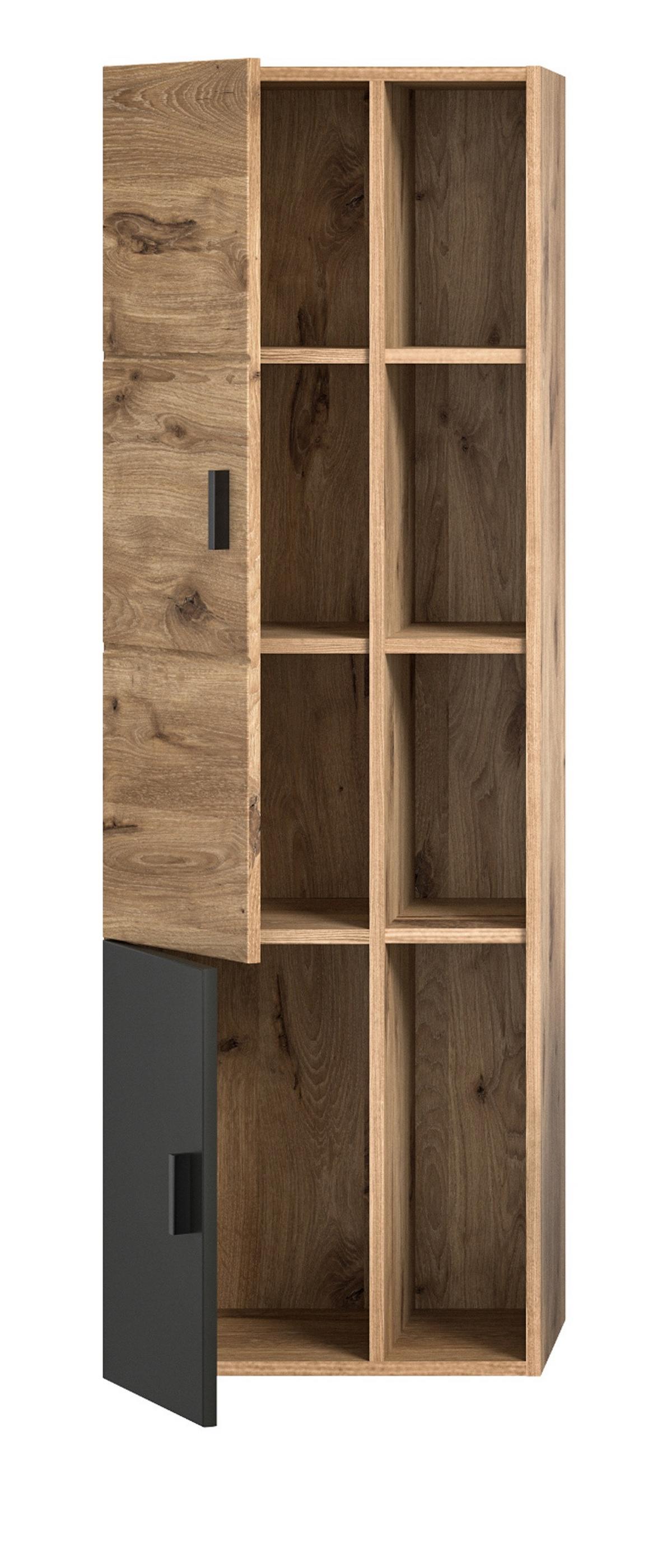 MIDISCHRANK Eiche, grau matt 48 x 144 cm, Bad Hängeschrank mit Soft-Close - Eichefarben/Grau, Holzwerkstoff/Kunststoff (48/144/35cm) - Inn.Furn