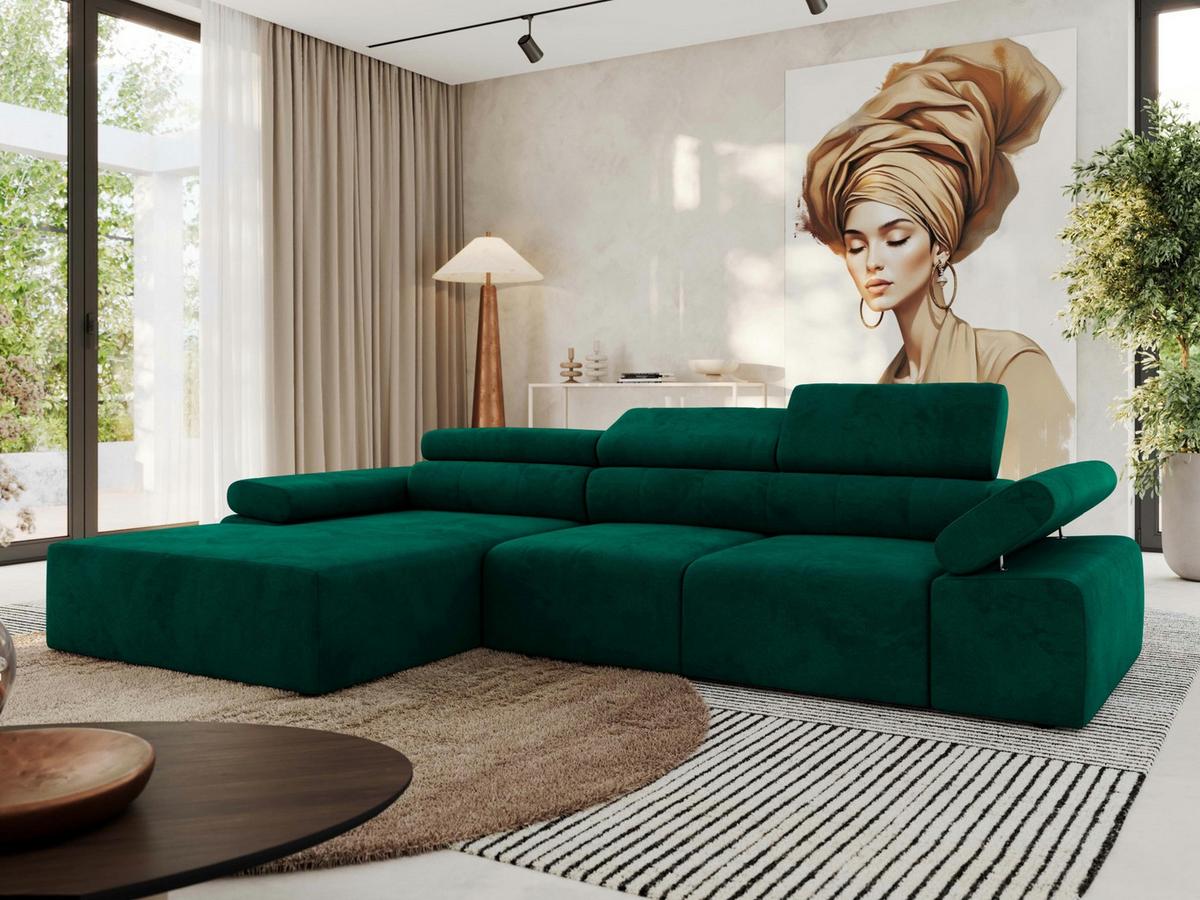 ECKSOFA RILASSO L Dunkelgrün Velvet - links - Dunkelgrün/Schwarz, Kunststoff/Textil (296/174cm) - MKS