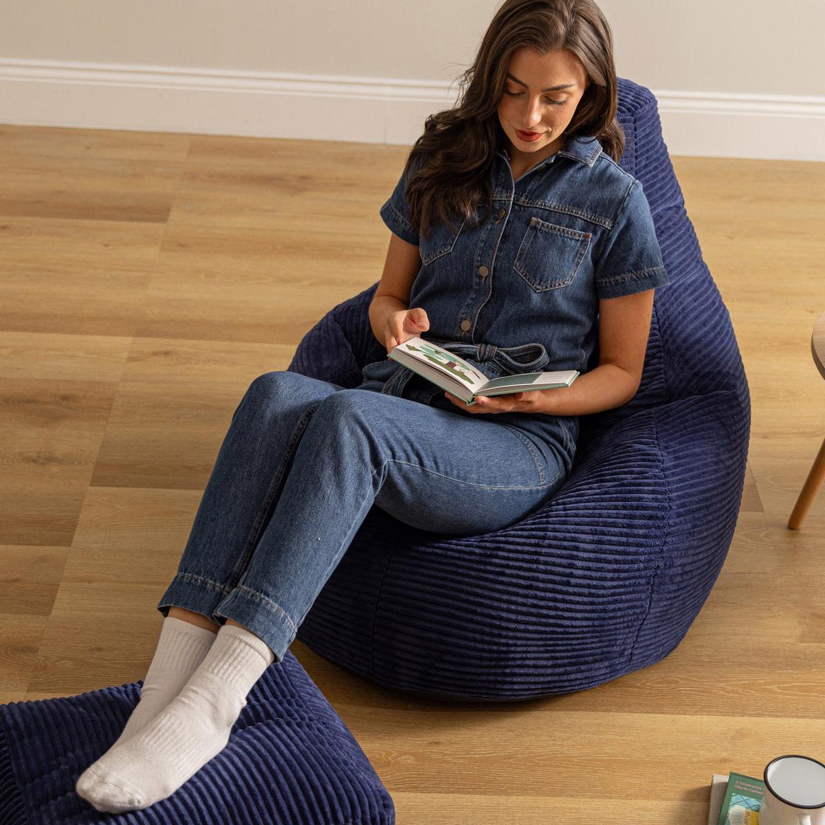 SITZSACK Dalton mit Hocker - Dunkelblau, Textil (82/76/82cm) - icon