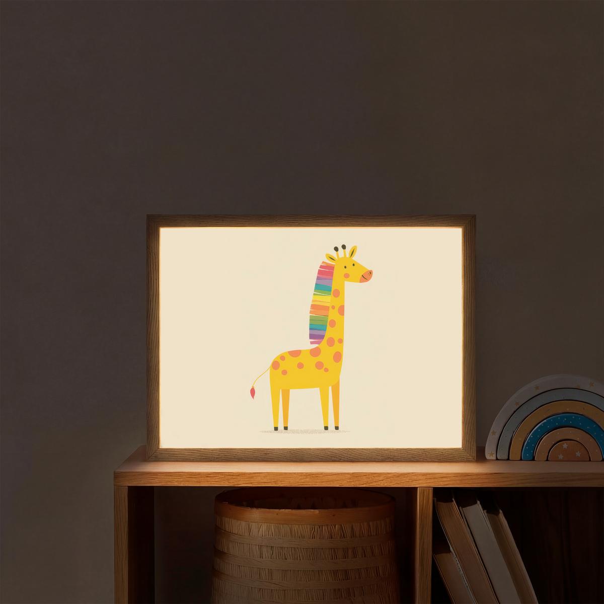 WANDLEUCHTE MIT AKKU Giraffe - Regenbogenmähne - Beige 40x30 cm - Beige, Holzwerkstoff (40/30/8cm) - OnlyWow