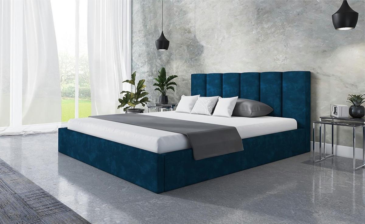 BETT 180x200 - Polsterbett mit Bettkasten und Holzrahmen - Modern Betten - Glatter Kronos-Stoff - Kollektion Tokio, Blau - Blau, Holz/Kunststoff (180/200cm) - Alpi-Möbel