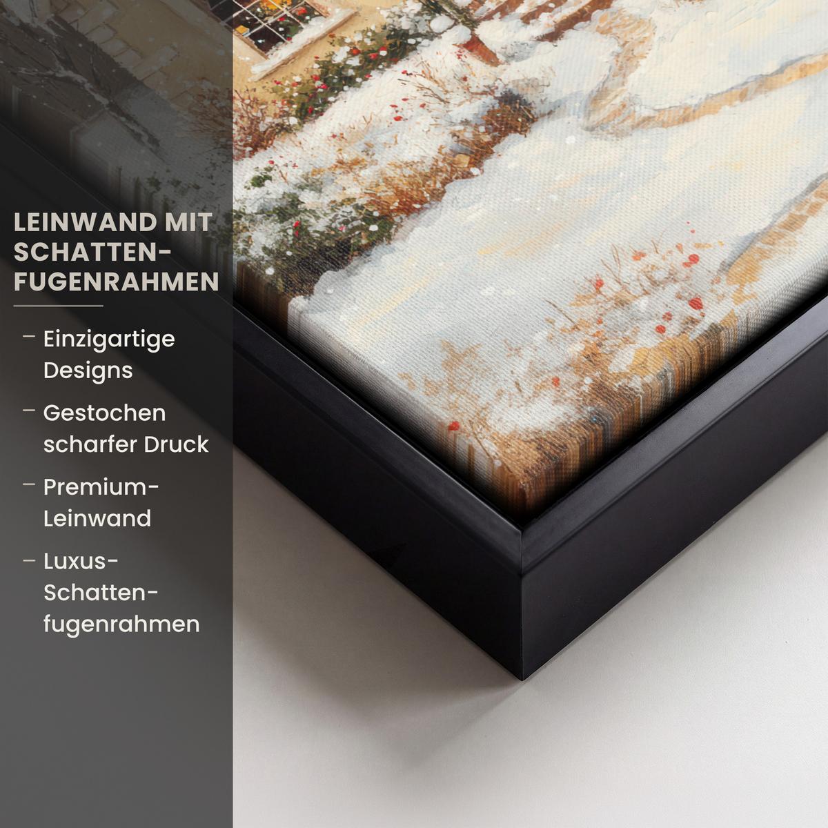 LEINWAND Bilder mit Rahmen - Weihnachten - Zuhause - Winter - Schnee - 20x30 - Creme, Textil (20/30cm) - MuchoWow