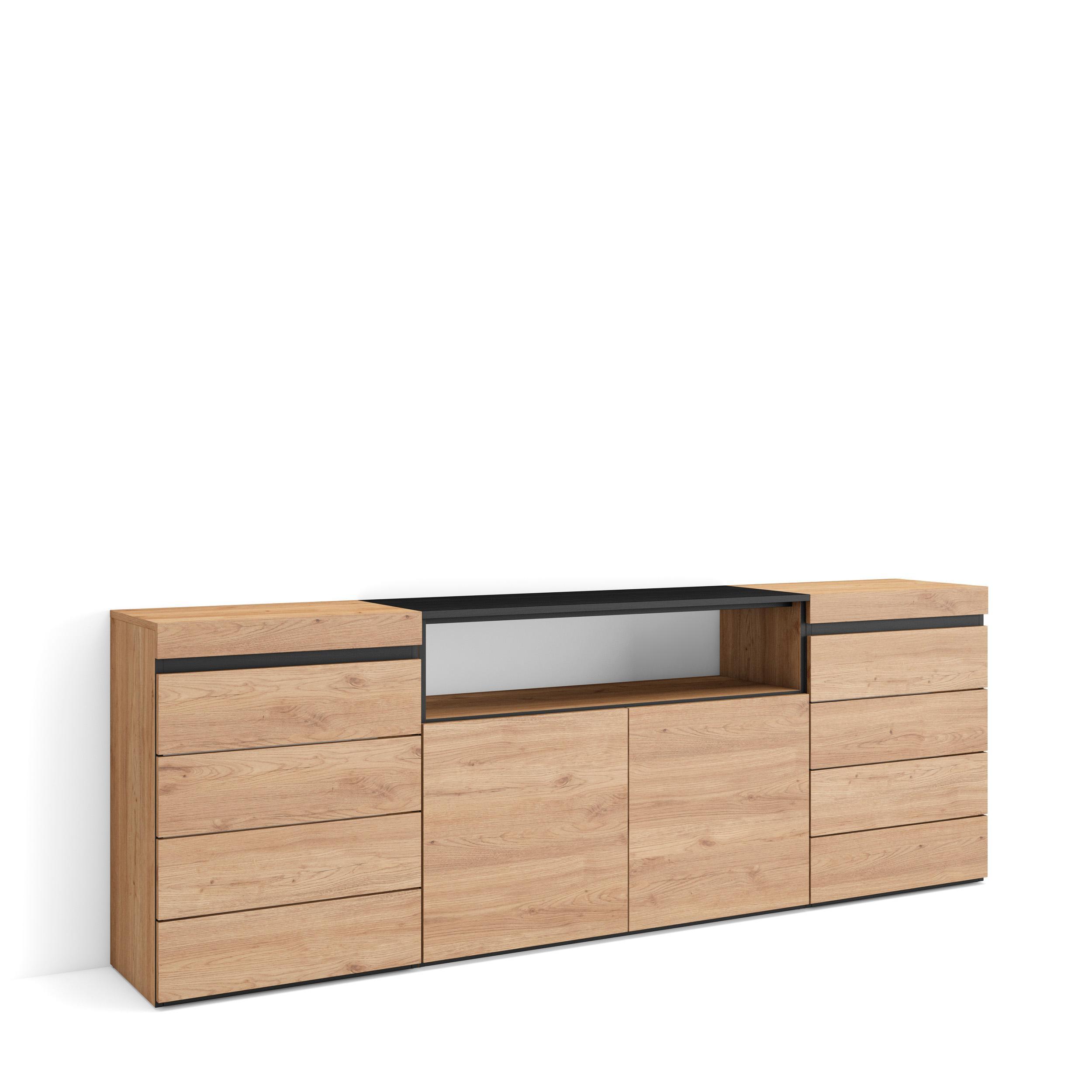 KOMMODE mit Schubladen, Sideboard Schrank, eiche, 214/35/75cm - Eichefarben/Beige, Holzwerkstoff (214/75/35cm) - Skraut Home