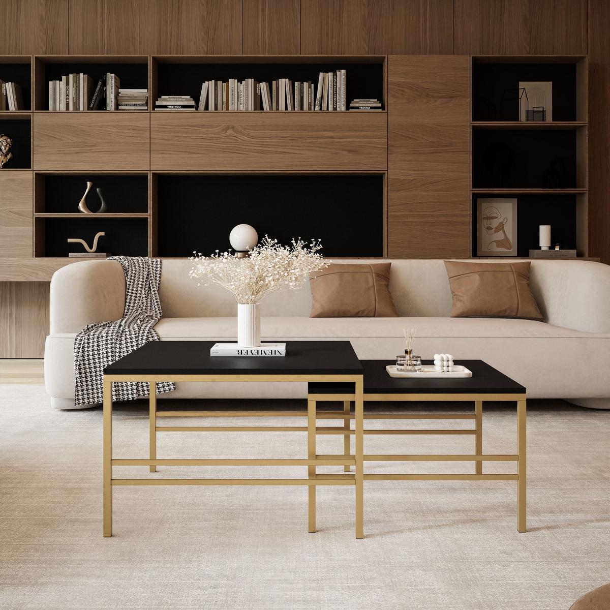COUCHTISCH Schwarze matte Gold Rahmen - Goldfarben/Schwarz, Holzwerkstoff (70/70/46cm) - Idohome