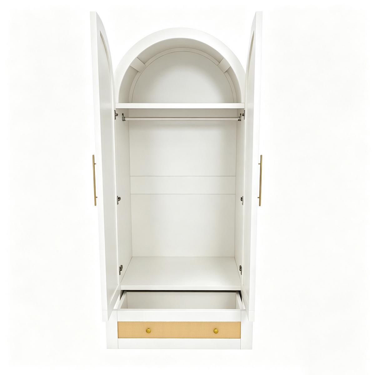 KLEIDERSCHRANK Doppeltüren Kunstrattan Weiß mit Schubladen - Weiß, Holzwerkstoff (70/170/55cm) - Urban Meuble