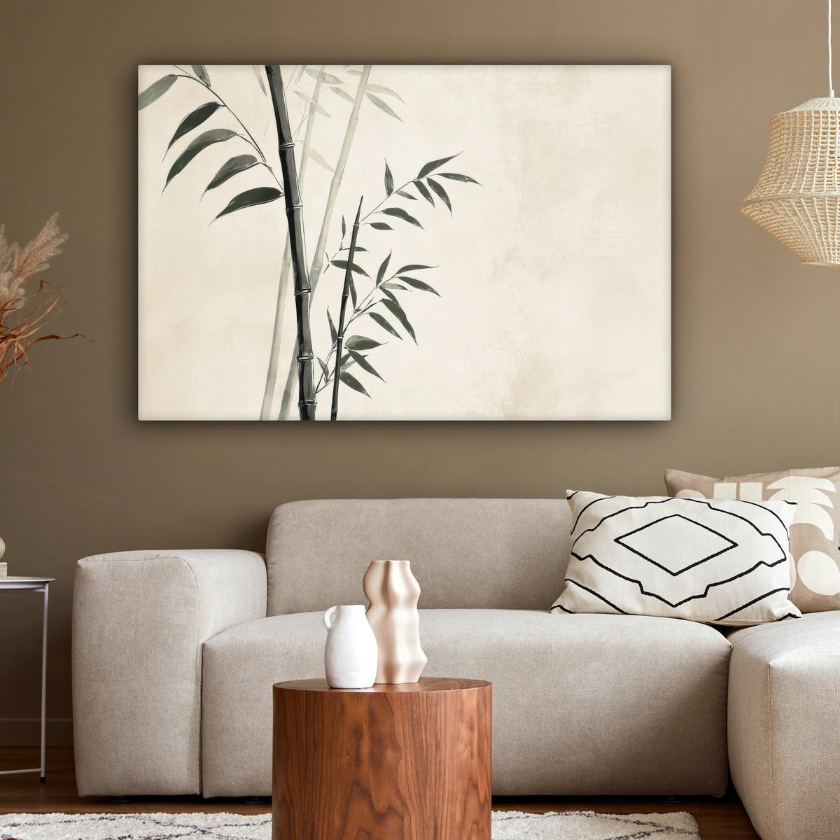 LEINWANDBILD Japandi - Bambus - Beige Groß 140x90 cm - Eukalyptusholzfarben, Textil (140/90cm) - MuchoWow