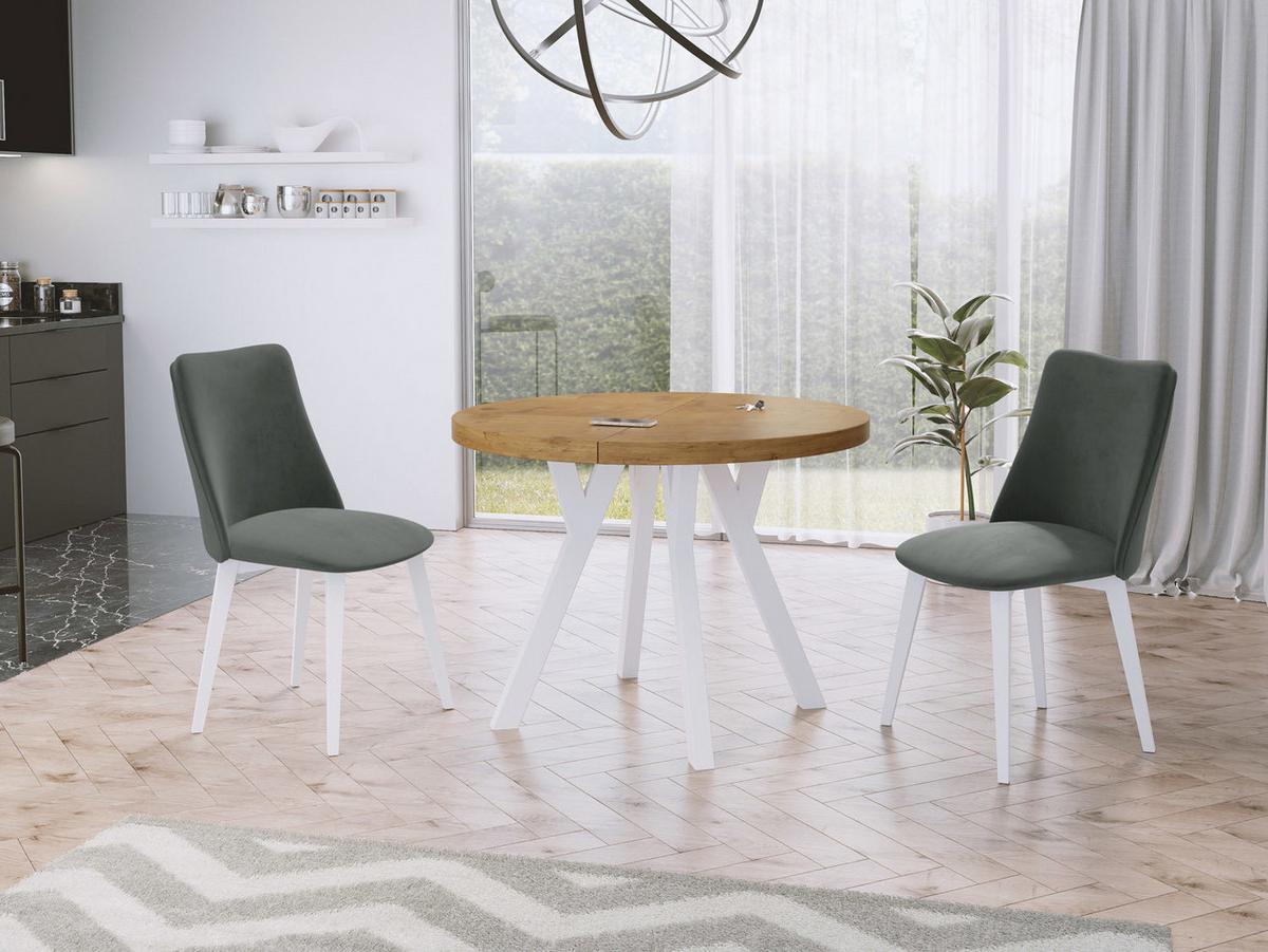 ESSTISCH Twixy runder ausziehbarer, Lancelot Eiche 100-200/100/76 cm - Eichefarben/Weiß, Holz/Holzwerkstoff (100/200/76cm) - WFL GROUP