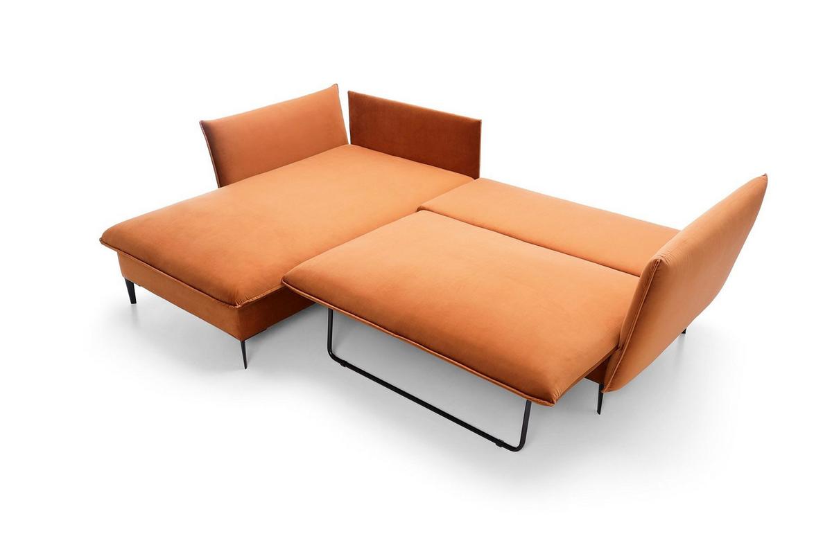 ECKSOFA SOLE Orange Plüsch-Stoff mit Schlaffunktion - Orange, Holz (258/167cm) - MASSENO
