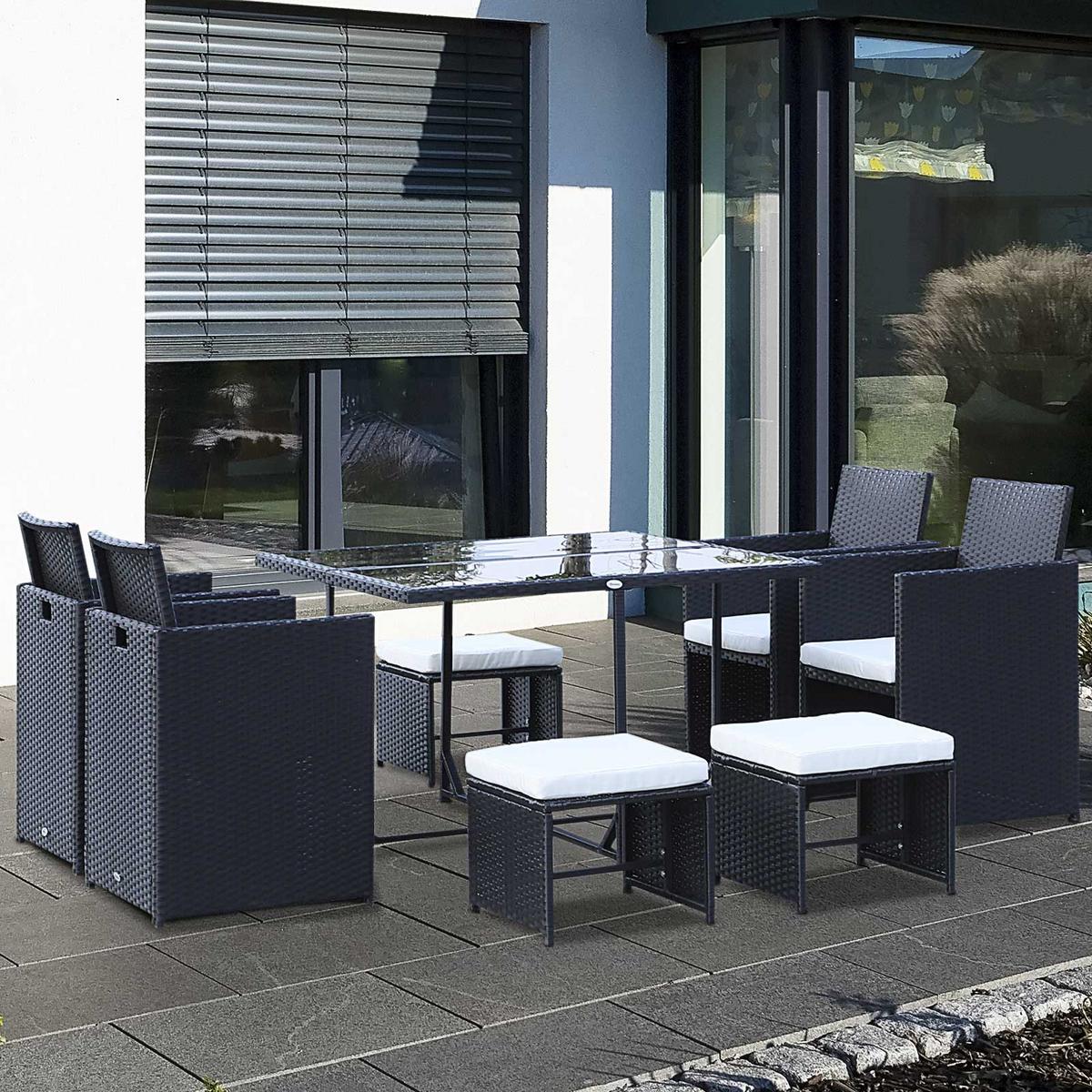 POLYRATTAN Gartenmöbel Rattan Gartenset inkl. Kissen Schwarz 109 x 109 x 72 cm - Schwarz, Kunststoff - Outsunny