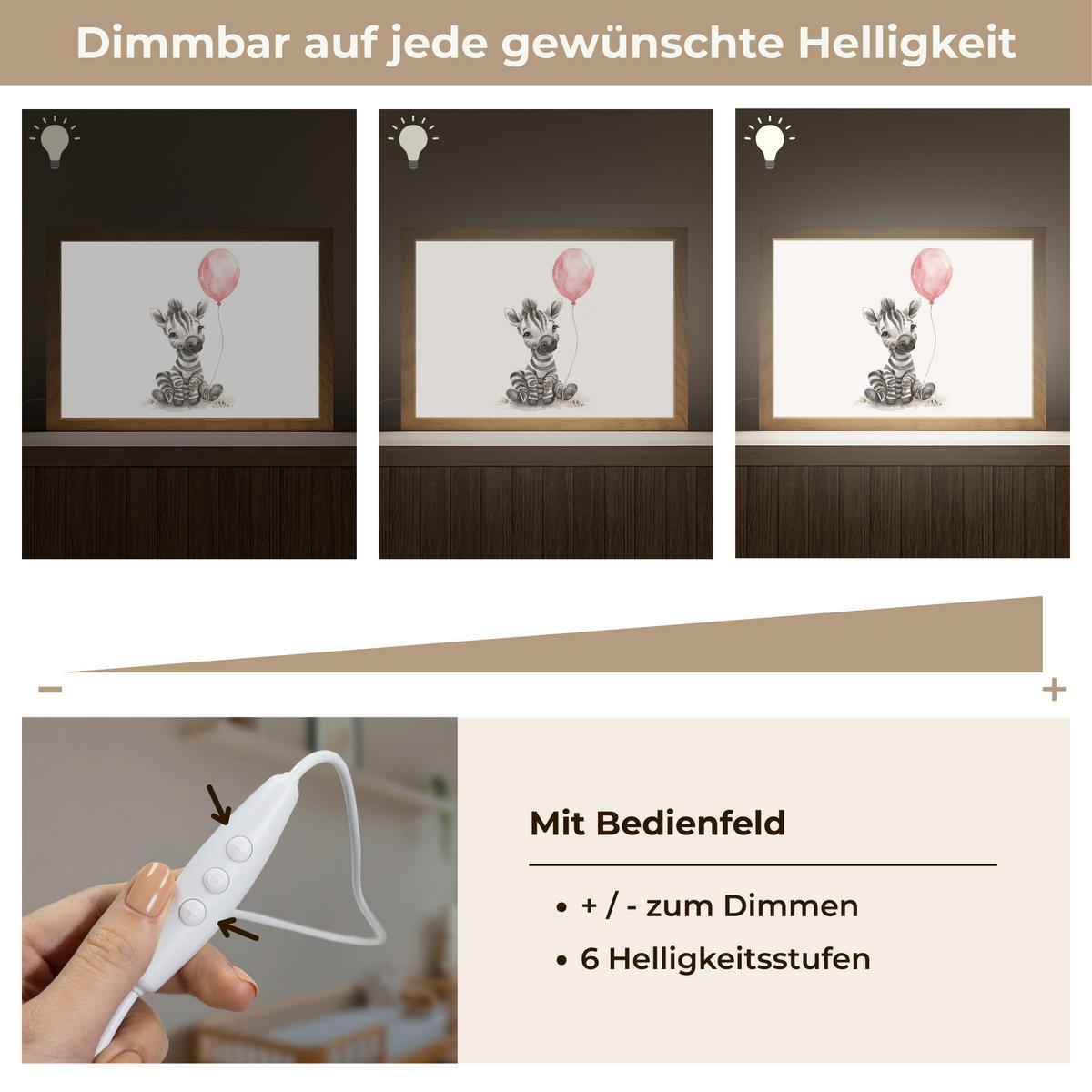 NACHTTISCHLAMPE Zebra - Baby - Tiere - Rosa Luftballon 30x20 cm - Weiß, Holzwerkstoff (8/30/20cm) - OnlyWow