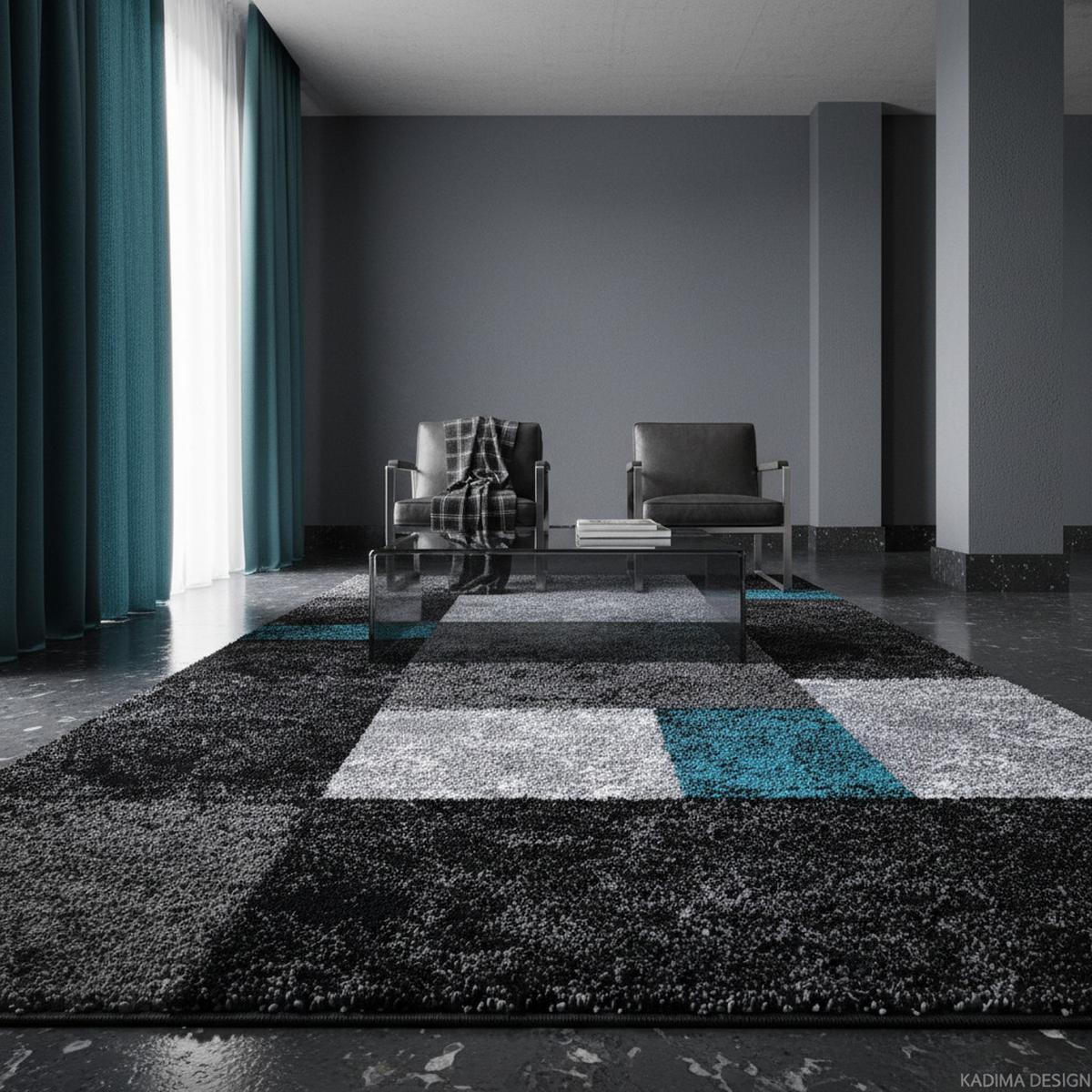 KURZFLORTEPPICH LATEMAR, kariert, Türkis, 140 x 200 cm - Blau, Textil (140/200cm) - KADIMA DESIGN