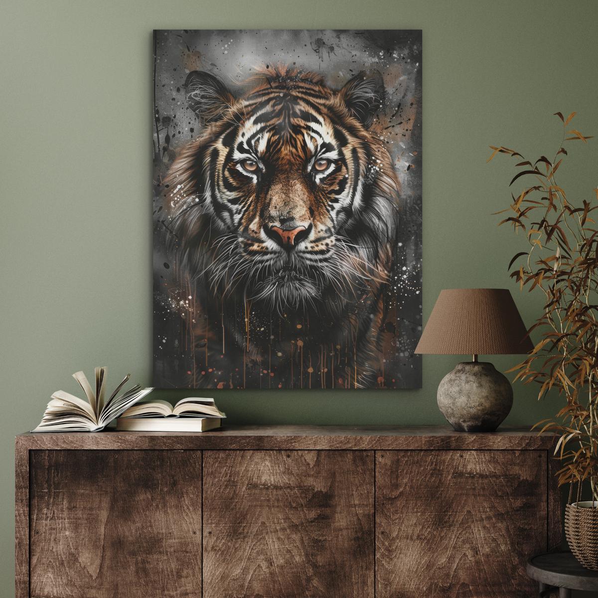 AKUSTIKBILD Tiger - Tiere - Porträt - Luxus - Schwarz Wandbilder 60x80 cm - Braun, Kunststoff (60/80/0.9cm) - MuchoWow