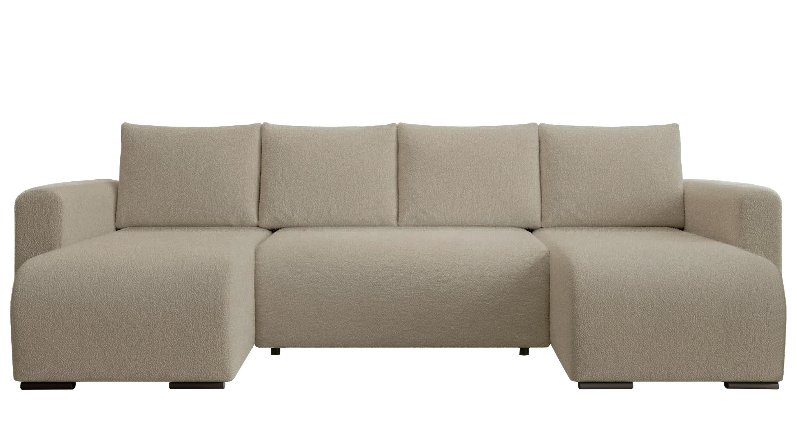 WOHNLANDSCHAFT DORA U mit Bettkasten und Schlaffunktion, U-Form, bequem - Hellbraun, Textil (305/85/140cm) - Storez24