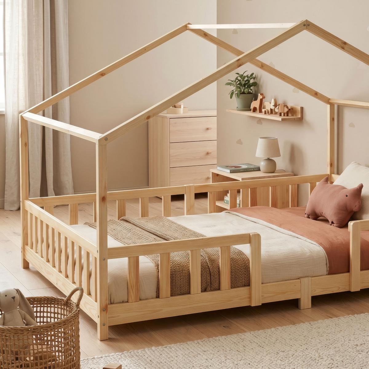 HAUSBETT Treviolo - Naturfarben, Holz (120/200cm) - [en.casa]