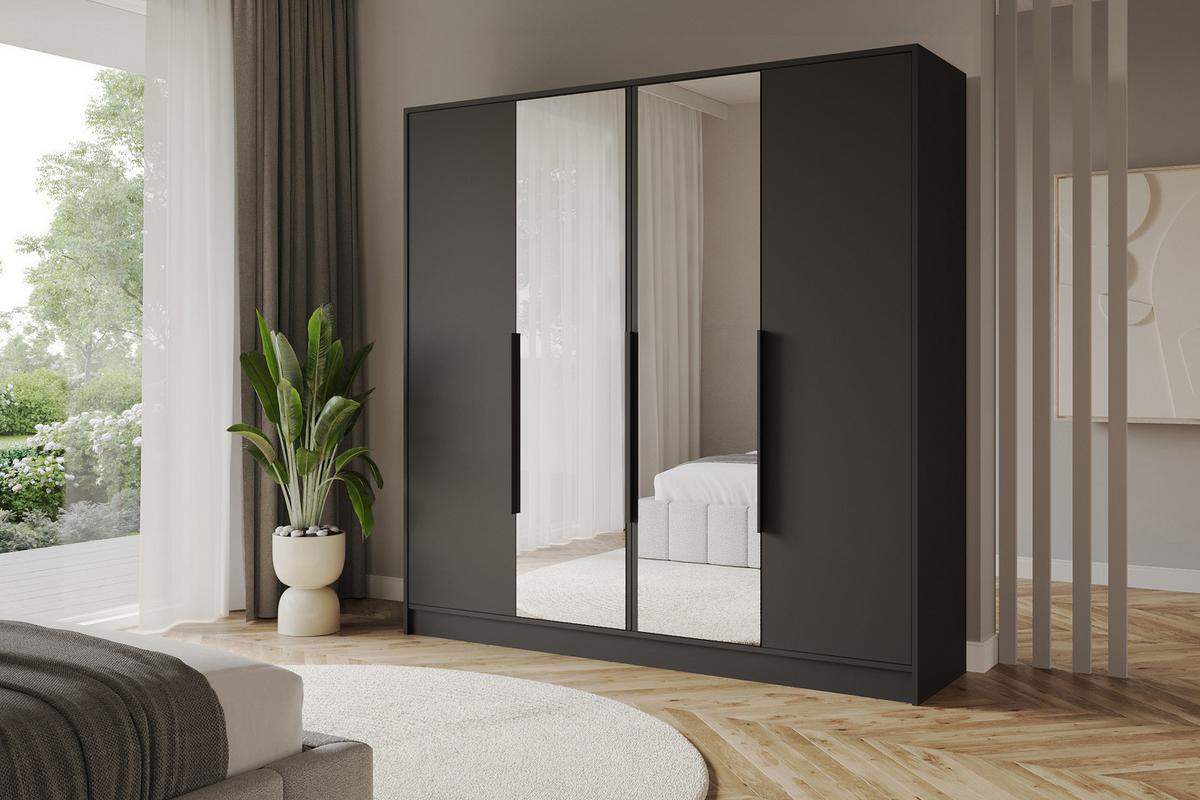 KLEIDERSCHRANK - LESE - 200 - Schwarz - Schwarz Hochglanz/Schwarz, Holzwerkstoff (200/200/51cm) - ALTDECOR