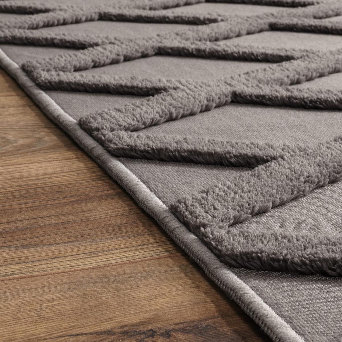 KURZFLORTEPPICH Waschbar, mit Rautenmuster, Anthrazit, 120 x 160 cm - Anthrazit, Textil (160/120cm) - KADIMA DESIGN