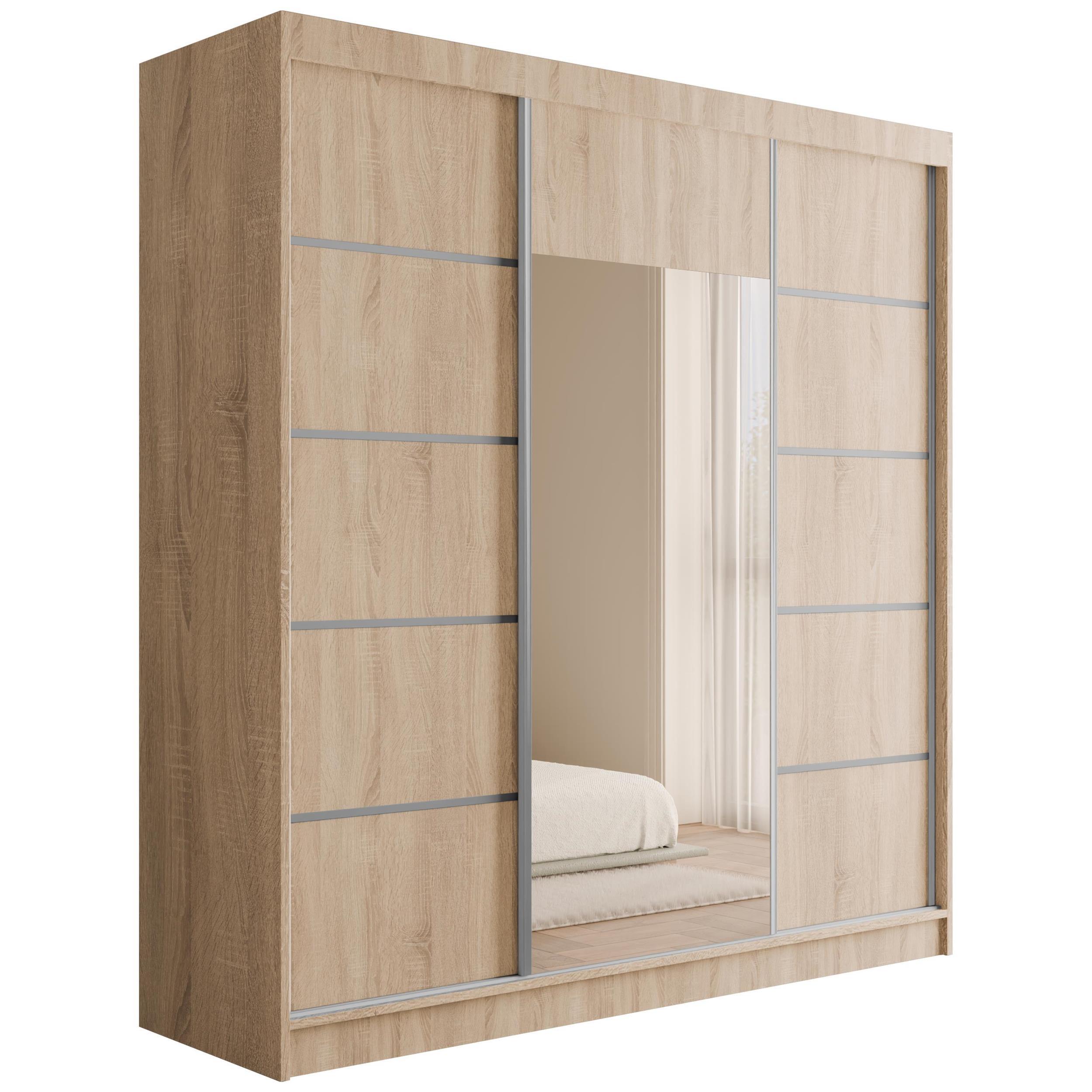 KLEIDERSCHRANK mit Spiegel V2-LINEA 215x200 cm Sonoma - Sonoma Eiche, Holzwerkstoff (200/215/61cm) - ALTDECOR