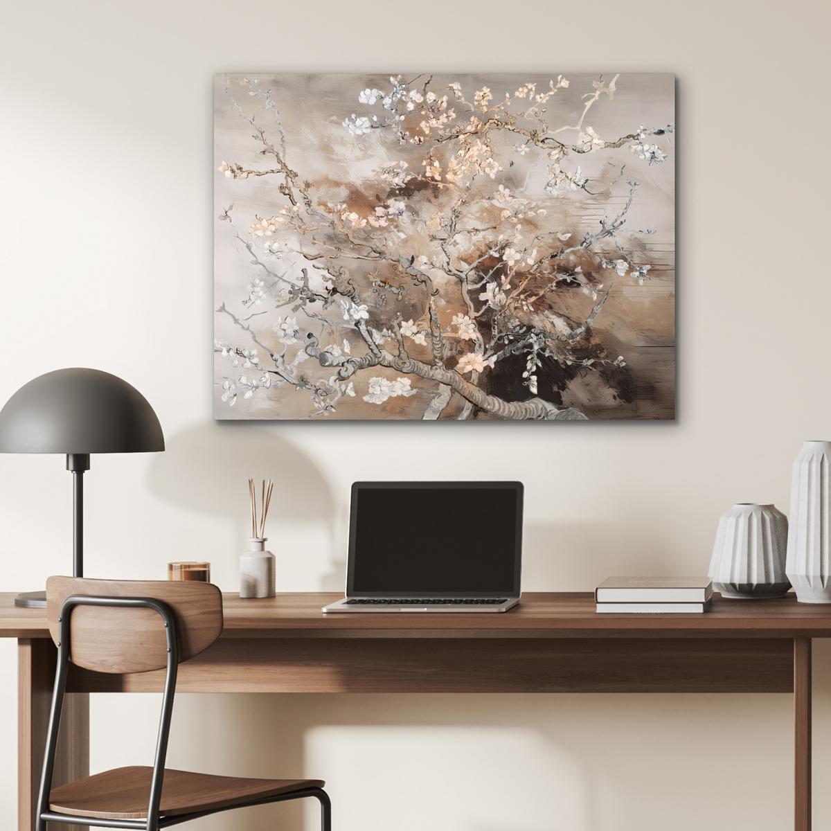 METALLBILD Mandelblüte - Kunst - Van Gogh - Beige - Abstrakt 80x60 cm - Braun, Metall (80/60cm) - MuchoWow
