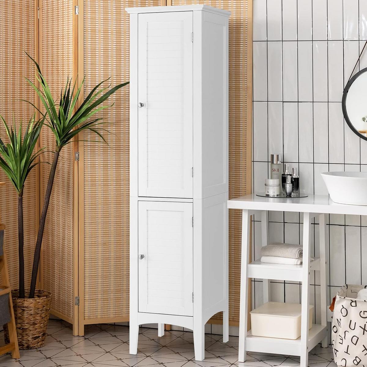 BADSCHRANK Weiß - Weiß, Holz (37/160/37cm) - COSTWAY