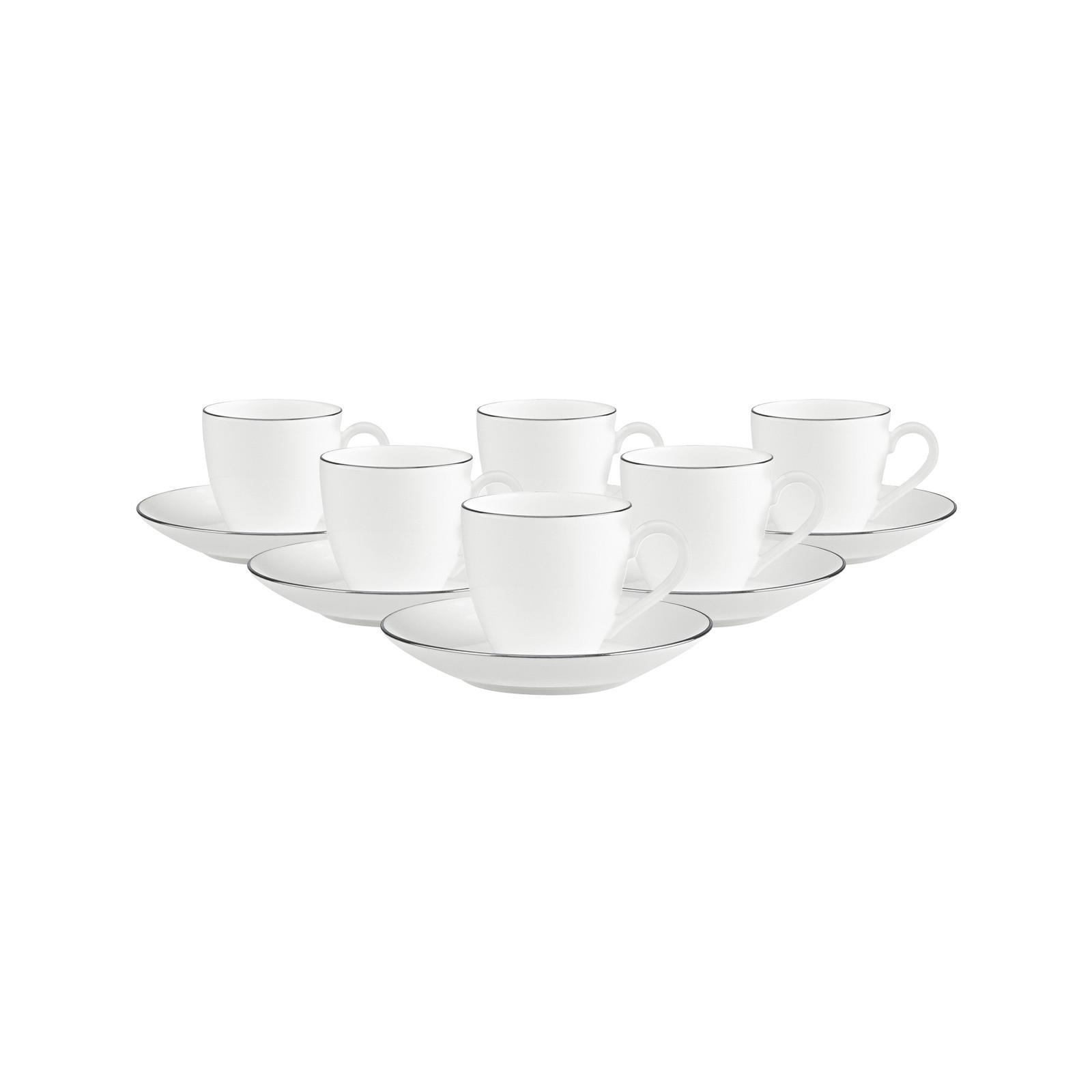 MOKKA-/ESPRESSOOBERTASSEN MIT UNTERTASSEN Anmut Platinum No.1 weiß 60 ml 6er Set - Weiß, Keramik (12/7.9/12cm) - Villeroy & Boch