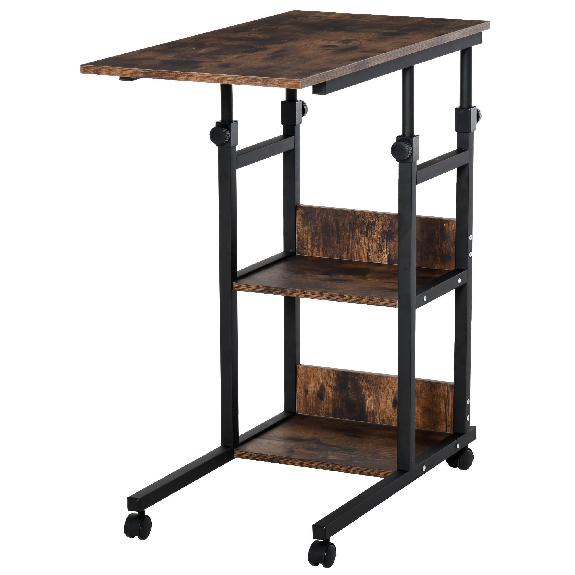 BEISTELLTISCH Couchtisch mit Rollen höhenverstellbar 2 untere Regale Esszimmer - Braun, Kunststoff (80/40/82cm) - HOMCOM