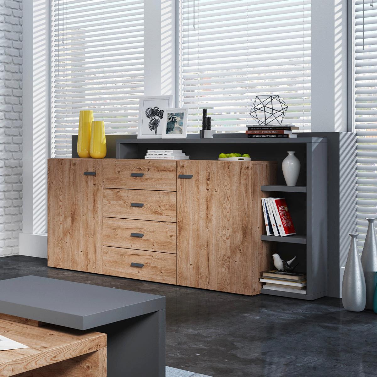 SIDEBOARD Ilyes Holz und Grau - Grau, Holzwerkstoff (180/98/37cm) - Petits-meubles