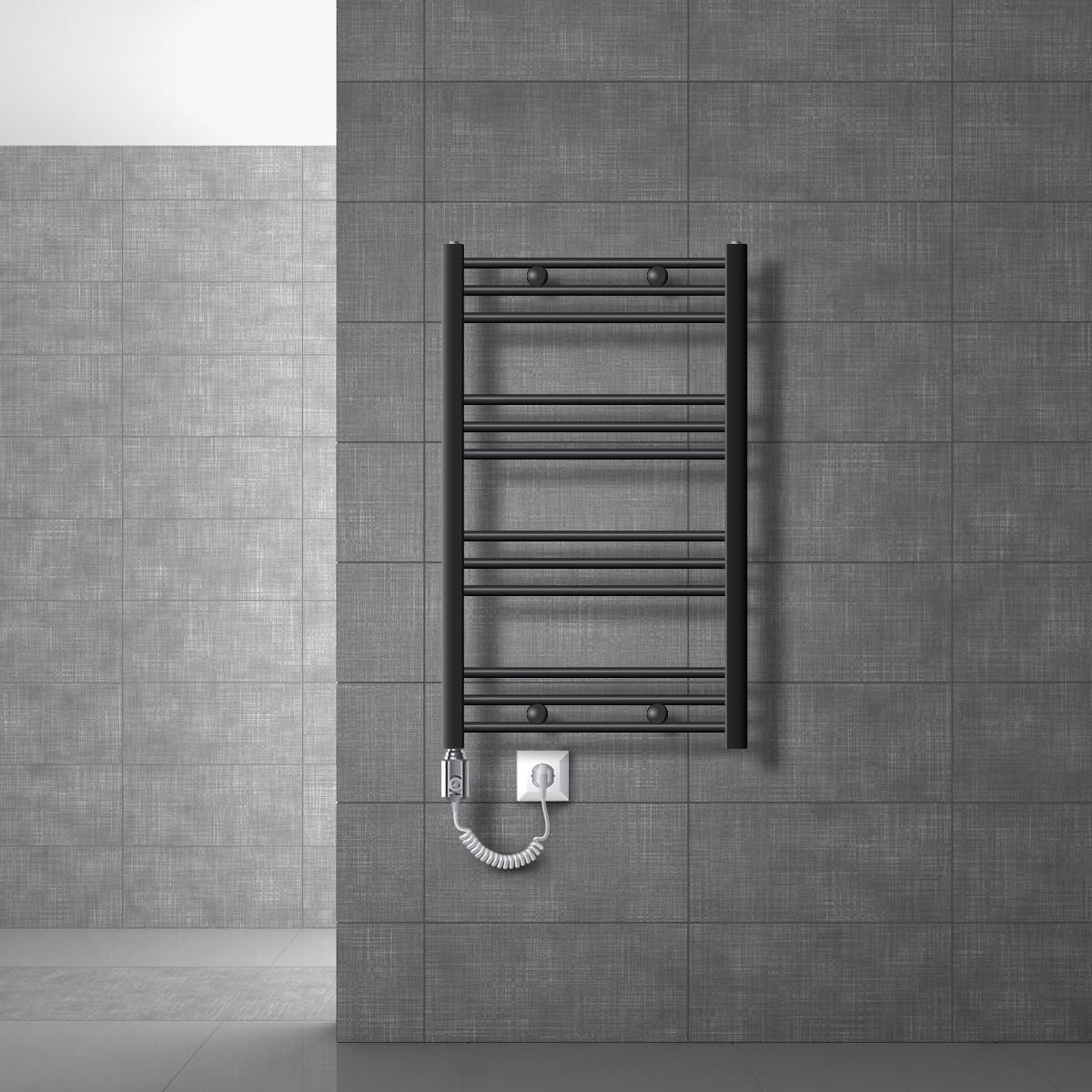 BADHEIZKÖRPER elektrisch Sahara 600x800 mm Anthrazit gerade mit Heizstab 300W - Anthrazit, Metall (3/80/60cm) - LuxeBath