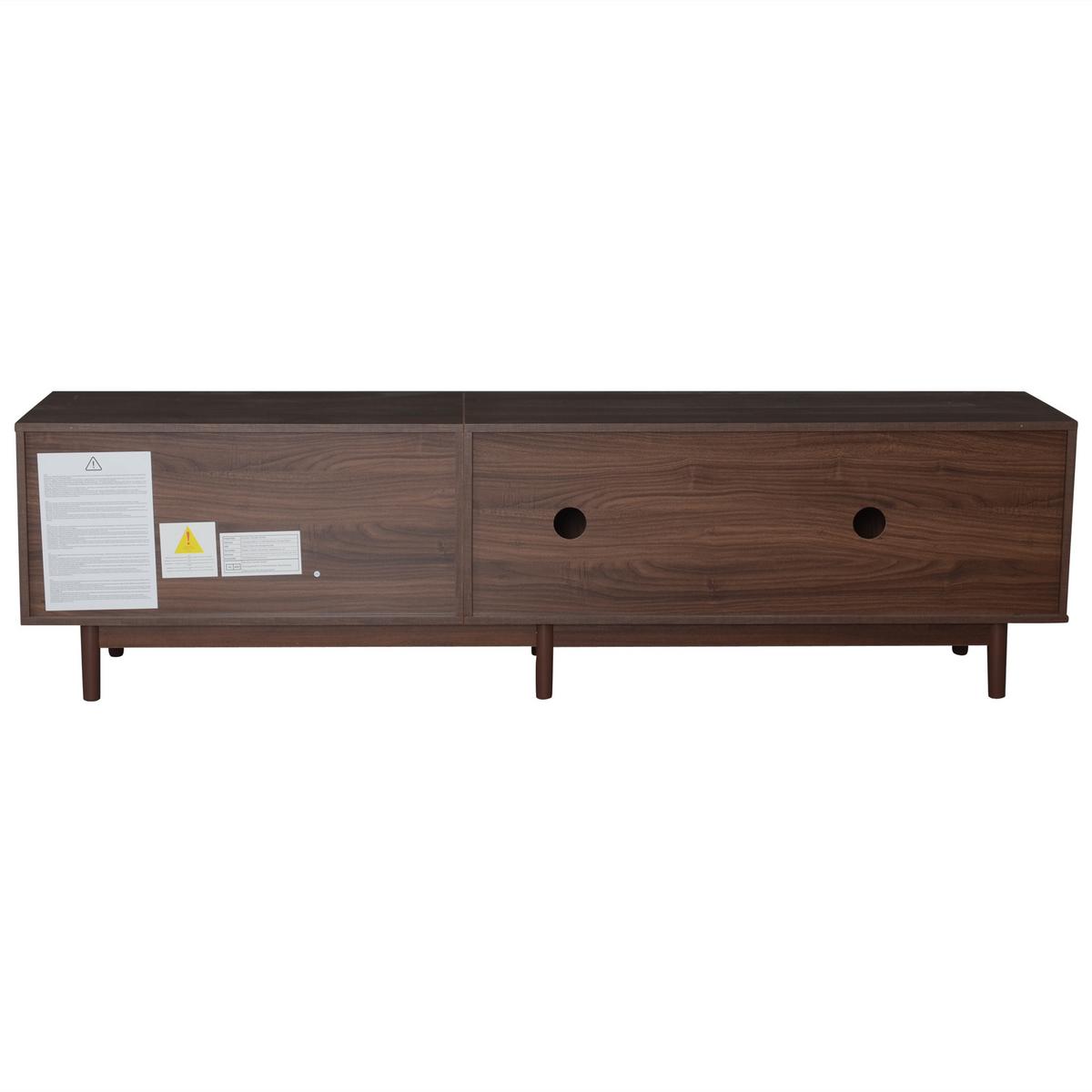 TV-SCHRANK 190 cm Braun & Rattan mit Schiebetüren, 2 Schubladen & 6 Füßen im Retro-Design - Braun, Holzwerkstoff (190/52/40cm) - Urban Meuble