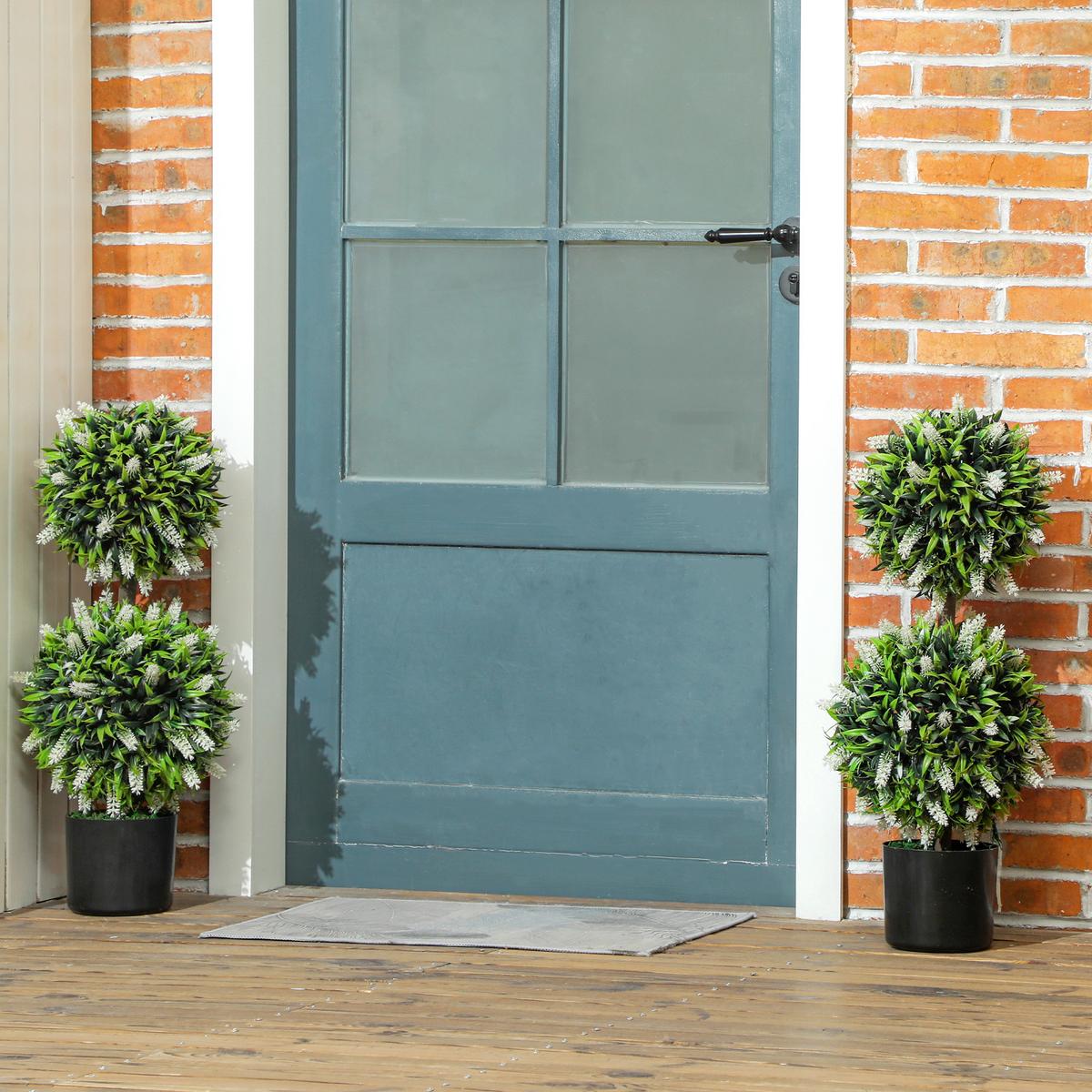 KUNSTPFLANZE 2er Set Kunststoff Stahl Weiß - Schwarz/Weiß, Kunststoff (70cm) - HOMCOM