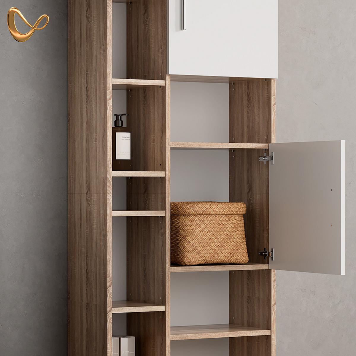 BADMÖBEL-SET Eisak Sonoma 3 Teile, mit Hochschrank - Sonoma Eiche, Holzwerkstoff (60/60/33cm) - Livinity®